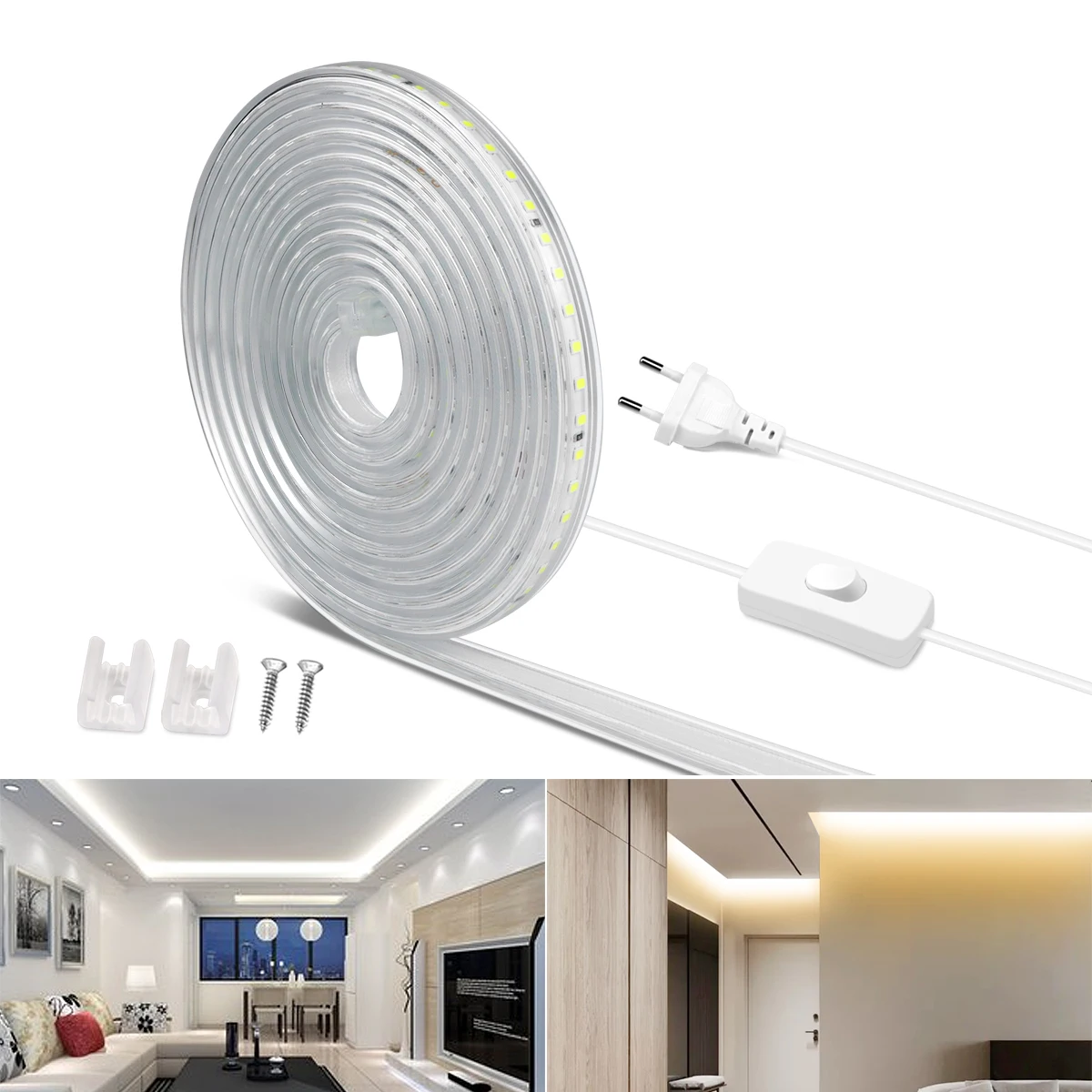 

2835 LED Strip Light With Switch Diode Tape 110-220V Waterproof Flexible LED Light for Kitchen Cabinet Room Lamp Outdoor Decor