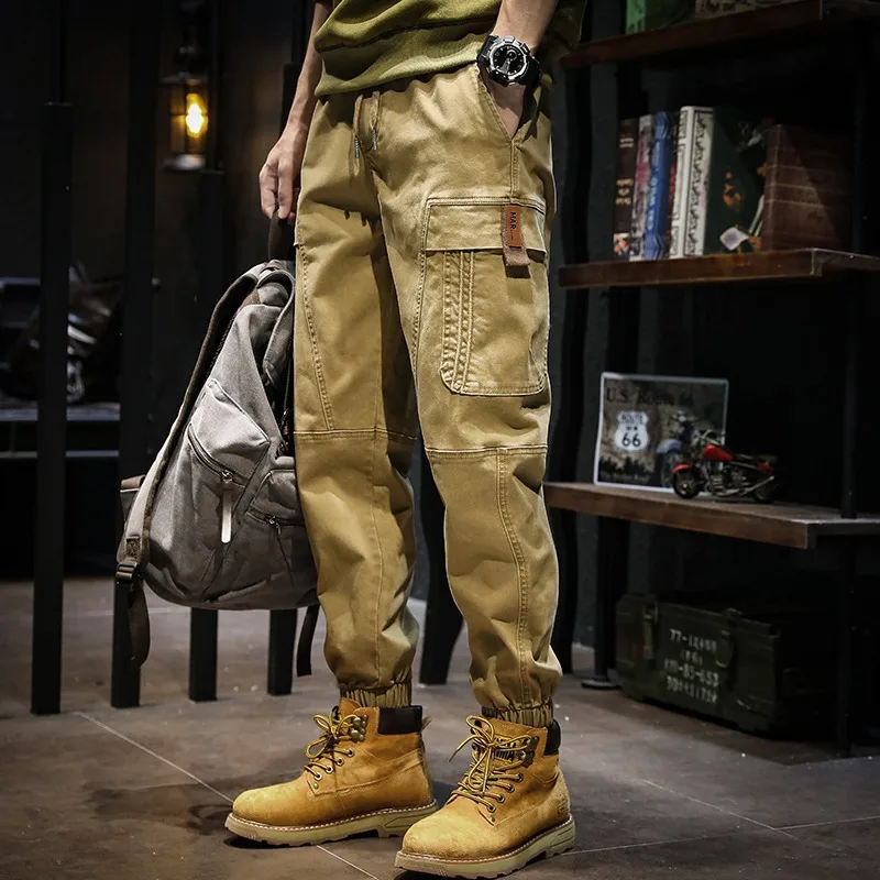 

Mens Workwear pants 2024 men's spring and autumn trendy Multiple pockets casual pants American oversized loose Harlan pants