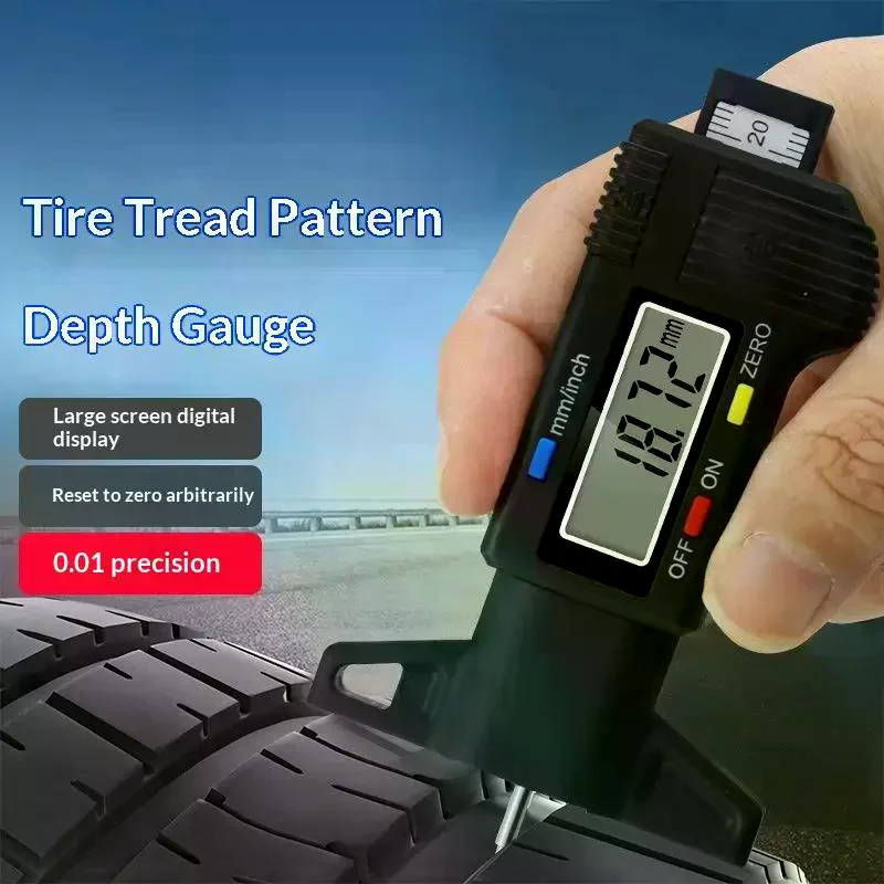 1Pcs Digital Tire Tread Depth Gauge High Accuracy LCD Inch MM Dual Unit For Car Maintenance