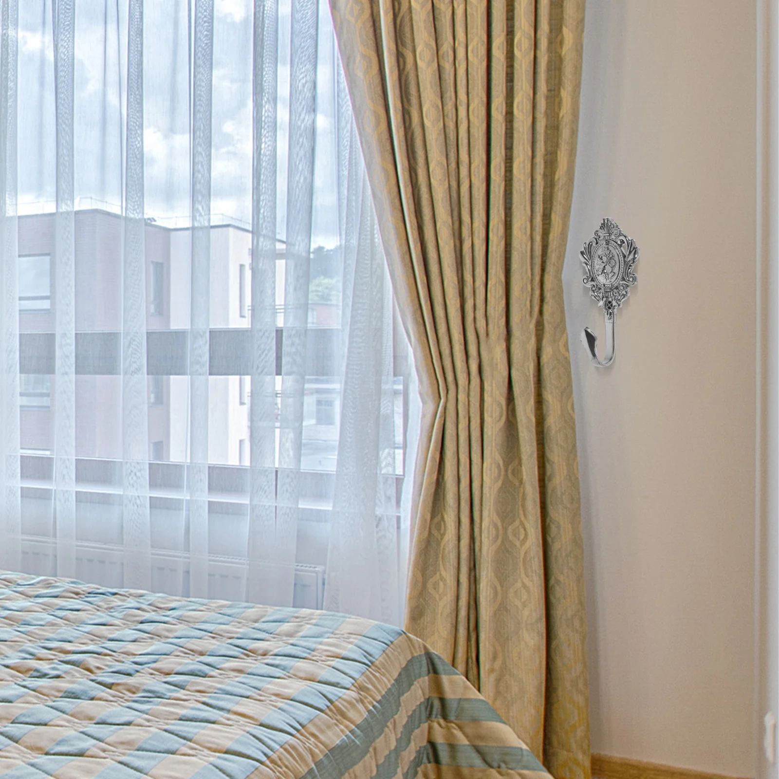 

2Pcs Zinc Alloy Curtain Holdback Hooks Rose Silver Classic Drapery Tieback Decor Compatible Screws