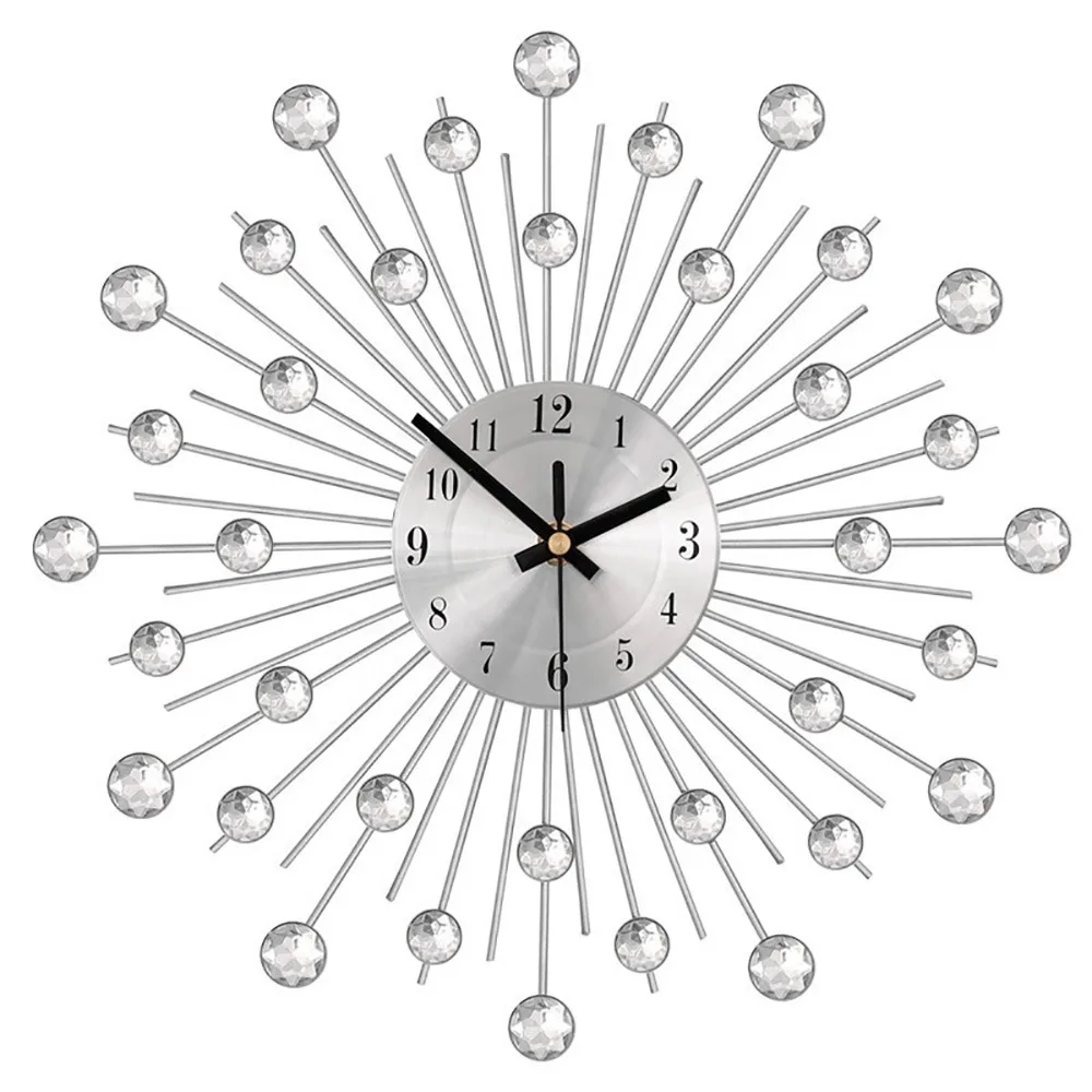 Diamond Studded Metal Wall Clock Metal Construction Iron Decorative Wall Clock Colorfast Non-deformation Wall-mounted Clock