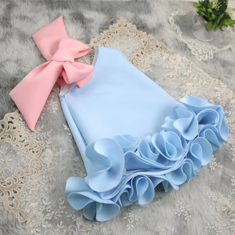 2024 New Bow Luxury Princess One-piece Wedding Party Graduation Children Kid Clothes For Young Girl Dress Outfits Peach Costumes