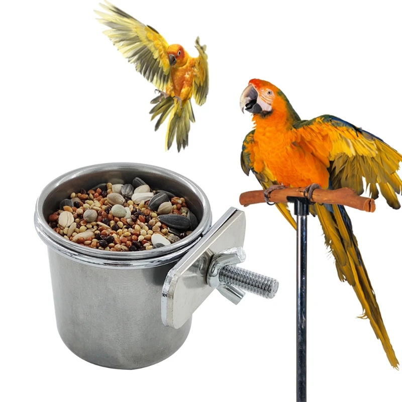 F92B Pet Parrot Feeding Drinking Cup Water Cage Anti-turnover Hanging Bowl Cup