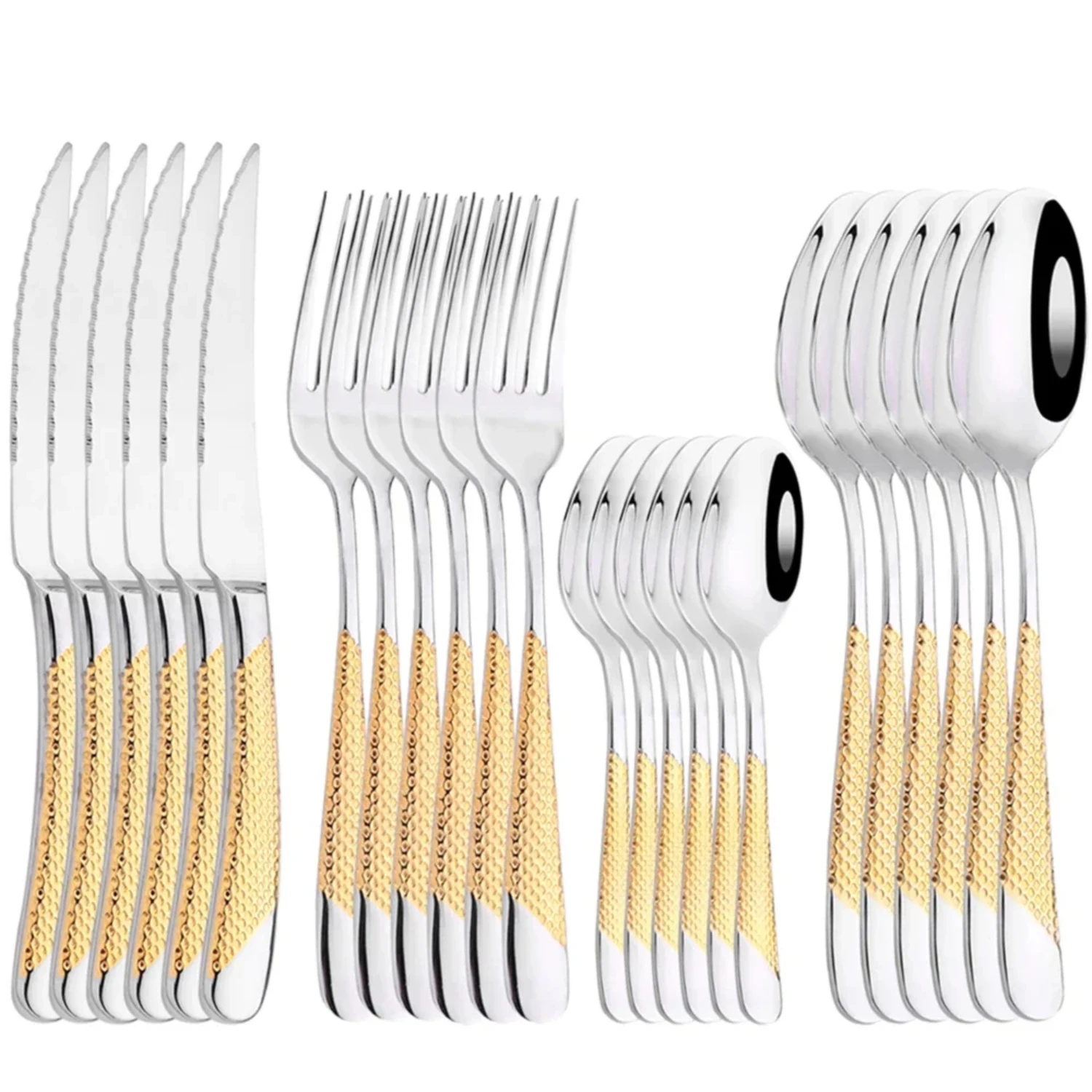 Elegant 24-Piece Stainless Steel Cutlery Set with Mirror Finish - Western Dinnerware, Fork, Tea Spoon - Dishwasher Safe Tablewar