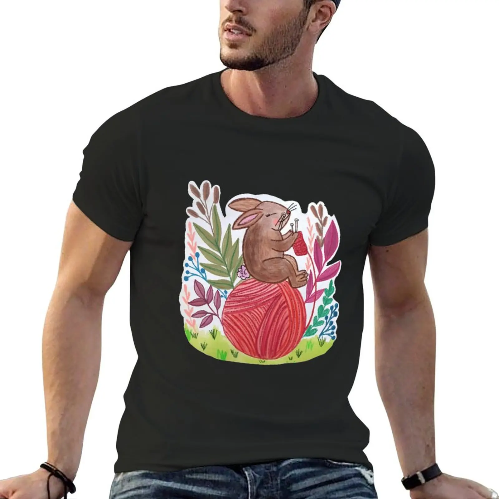 Rabbit Knitting on a ball of yarn T-Shirt basketball graphic tees essential t shirt new edition vintage mens designer t shirt