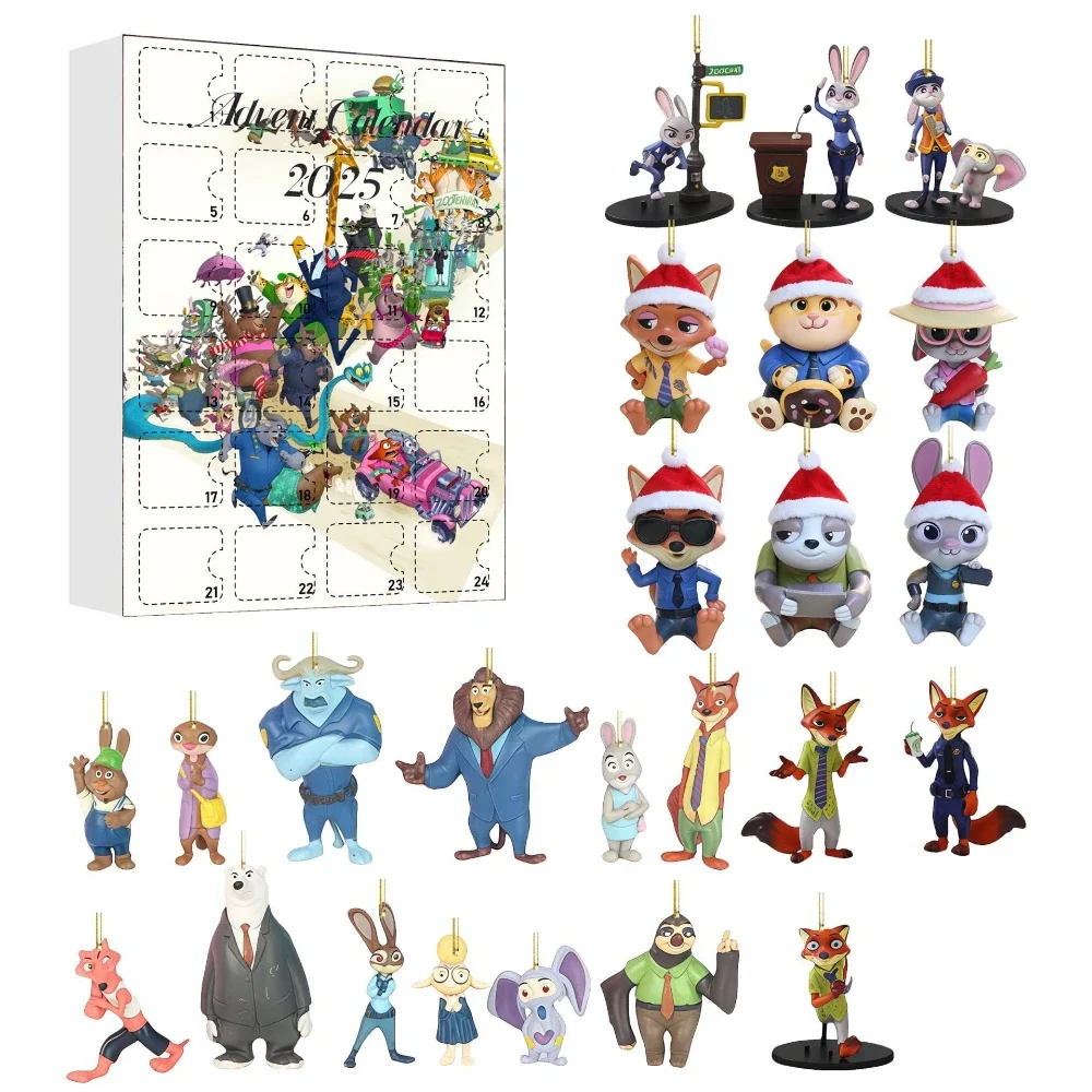 Disney zootopia 2d calendário do advento anime 24 dias calendário de contagem regressiva pingente caixa surpresa dos desenhos animados natal caixa mistério presentes