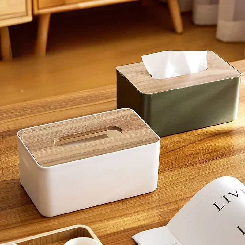 HOT SALE Tissue Box Simple Wooden Cover Desktop Home Tissue Box Paper Storage Drawer Box Home Car Remote Control Storage Boxes