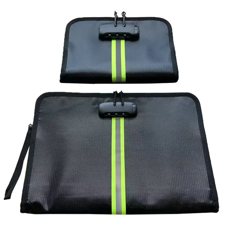 

Reflection Fireproof Document Bag with Lock Waterproof Zipper Portable Cash Wallet Paper Insurance Bag for Fire Water Protection