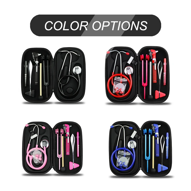 Health Monitor Nurse Doctor Starter Diagnostic Storage Pouch Tool Set with Medical Stethoscope Otoscope Tuning Fork Penlight A2