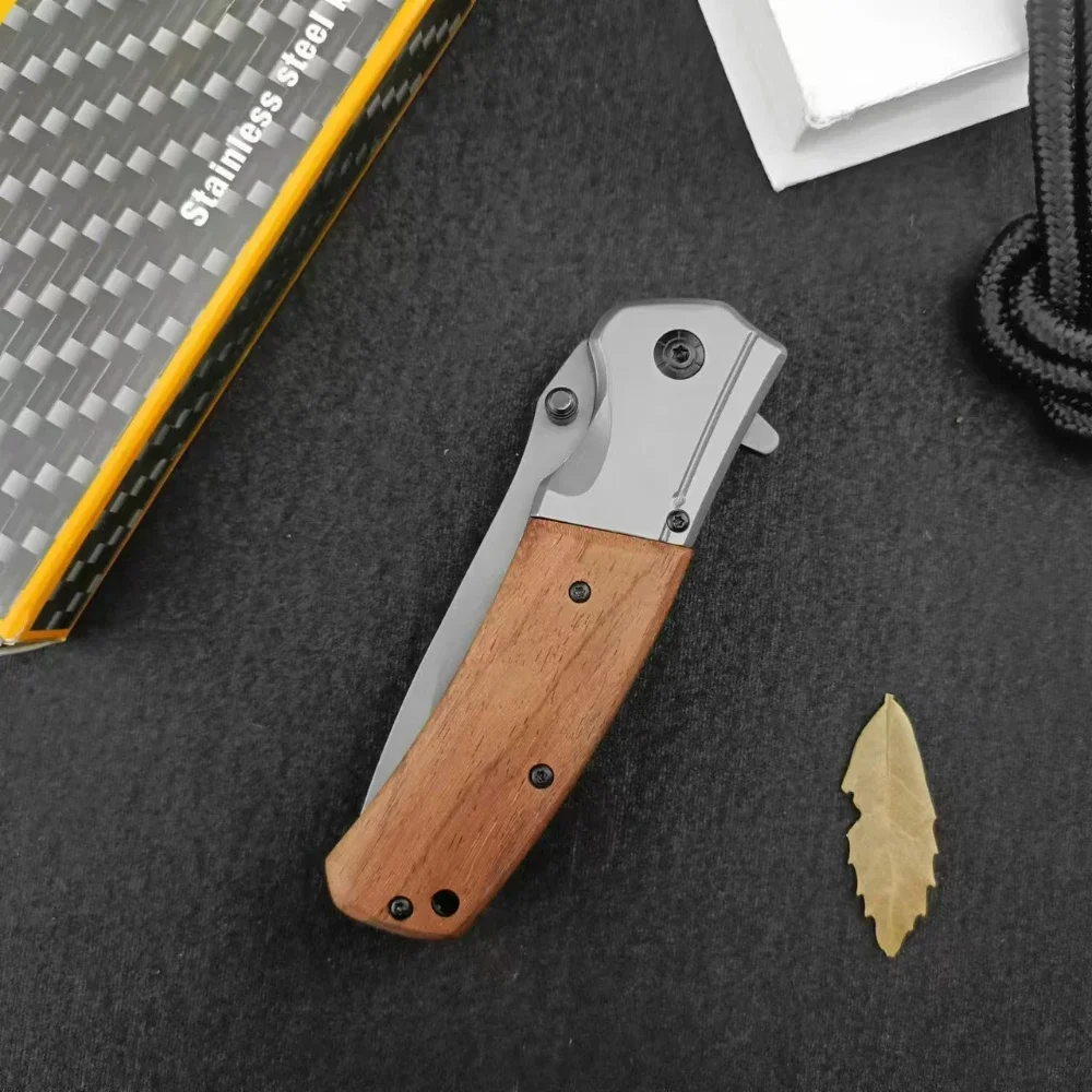 DA98 Flipper Folding Pocket Knife 5Cr13Mov Blade EDC Multifunctional  Knife Survival Camping Knife with Wooden Handle