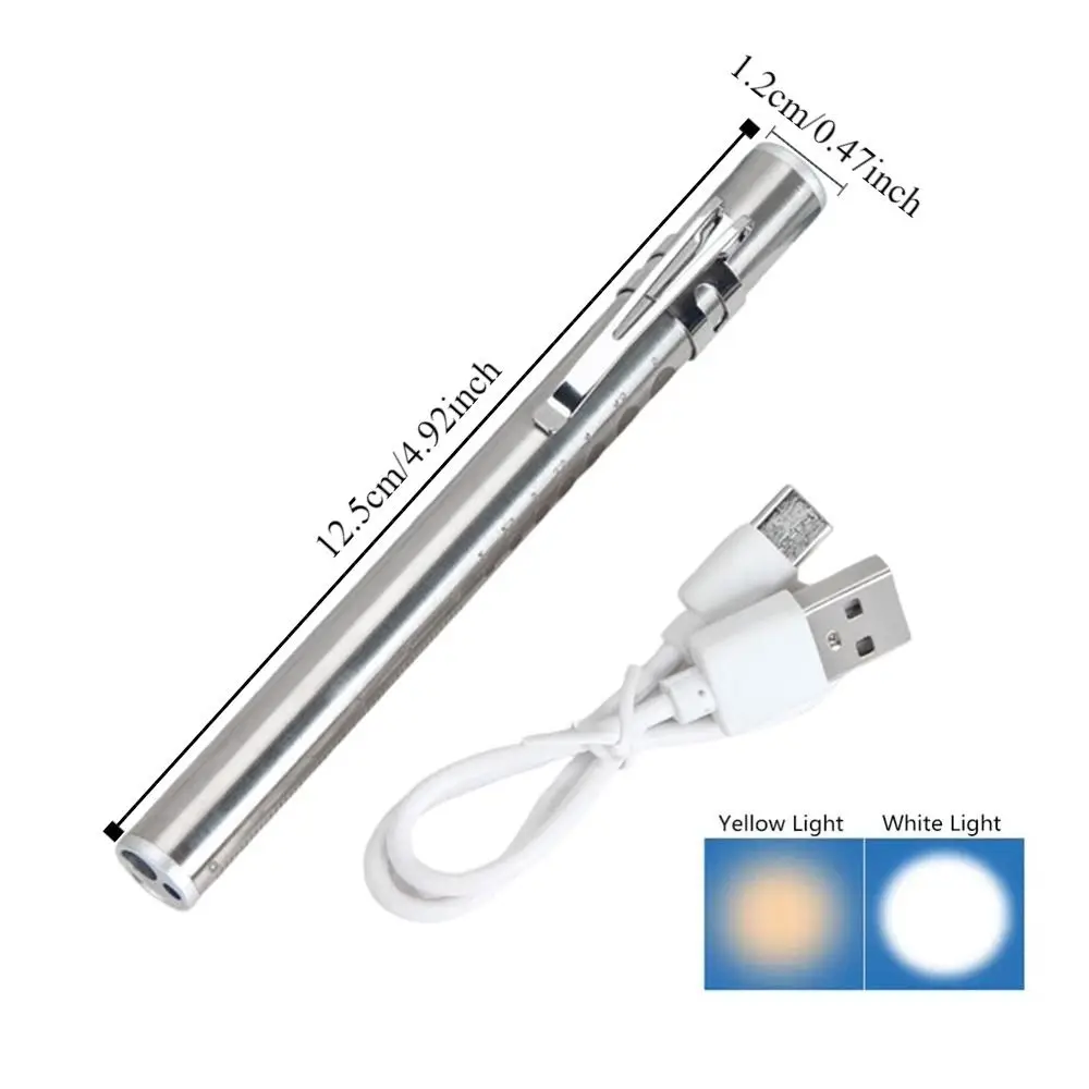 Pocket Clip Mini Handy Pen Light Stainless Steel Multi Function Dentist LED Flashlight USB Rechargeable with Dual Lamp