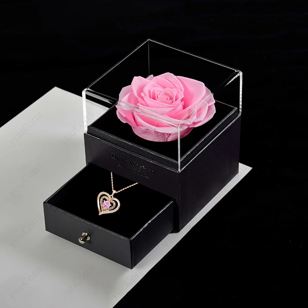 القلب الزركون قلادة قلادة مع صندوق الورد 2025 مجموعة مجوهرات جديدة للمرأة صديقة زوجة عيد الحب عيد الميلاد هدية عيد ميلاد