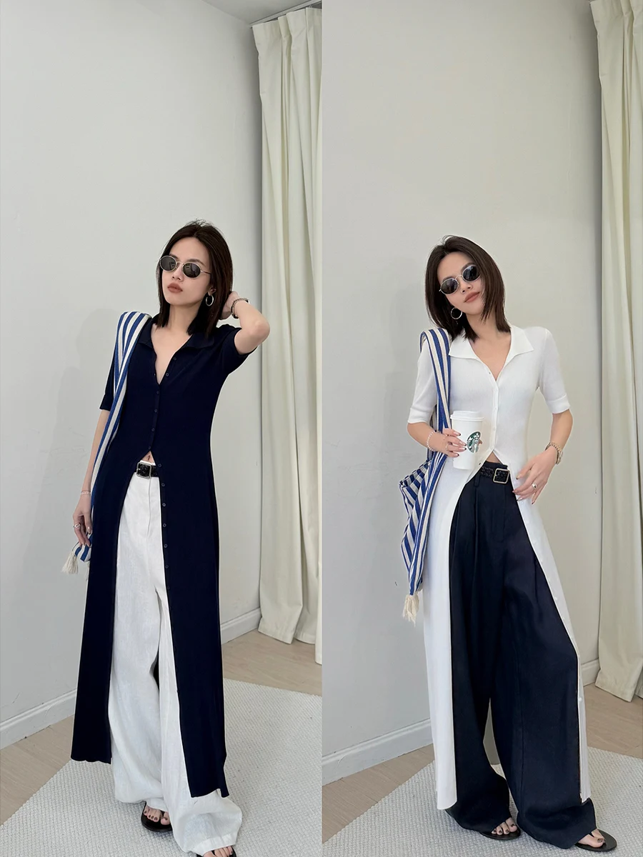 

Long Silk Knitted irt Slim Fit Five-Quarter Sve Turn-down Collar MUCCHIC Paper Person Spring 2025 Ladies Faion