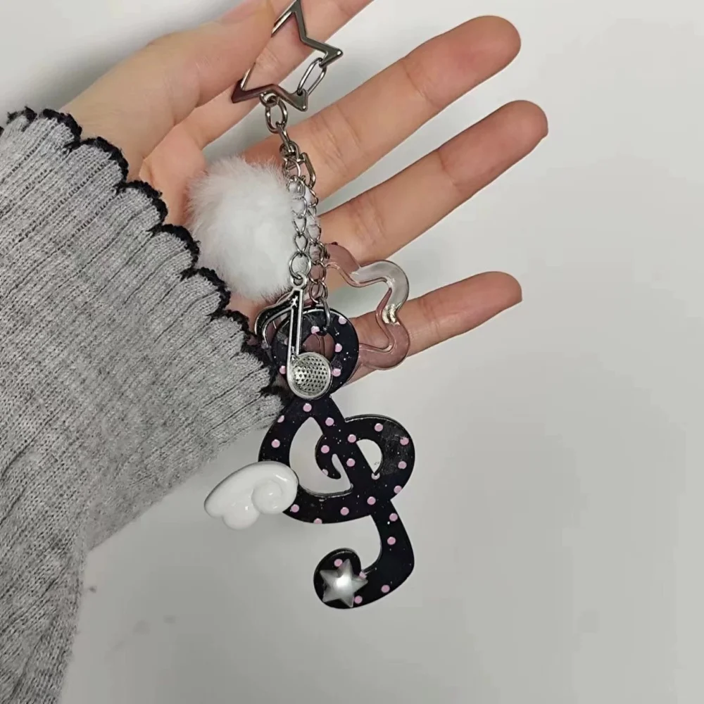 Harajuku Musical Notes Heart Pendant Necklace for Women Korean Trendy Chain Necklace Sweet Cute Bag Charms Keychain Jewelry