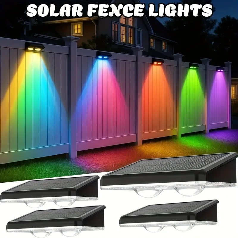 4 Piece Solar Wall Lamps - Color-Changing, Automatic Switch, Up-Down Flashing Lighting, Garden Lawn Decoration, Wall Projection Effect, Solar Charging, Indoor and Outdoor Decoration, Terrace, Fence