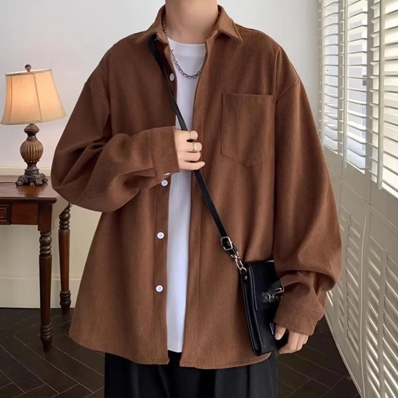 

Trendy Brand Men's Autumnal American Retro Sle Long Sve Corduroy Jaet Lightweight Maturi Faion Work irt