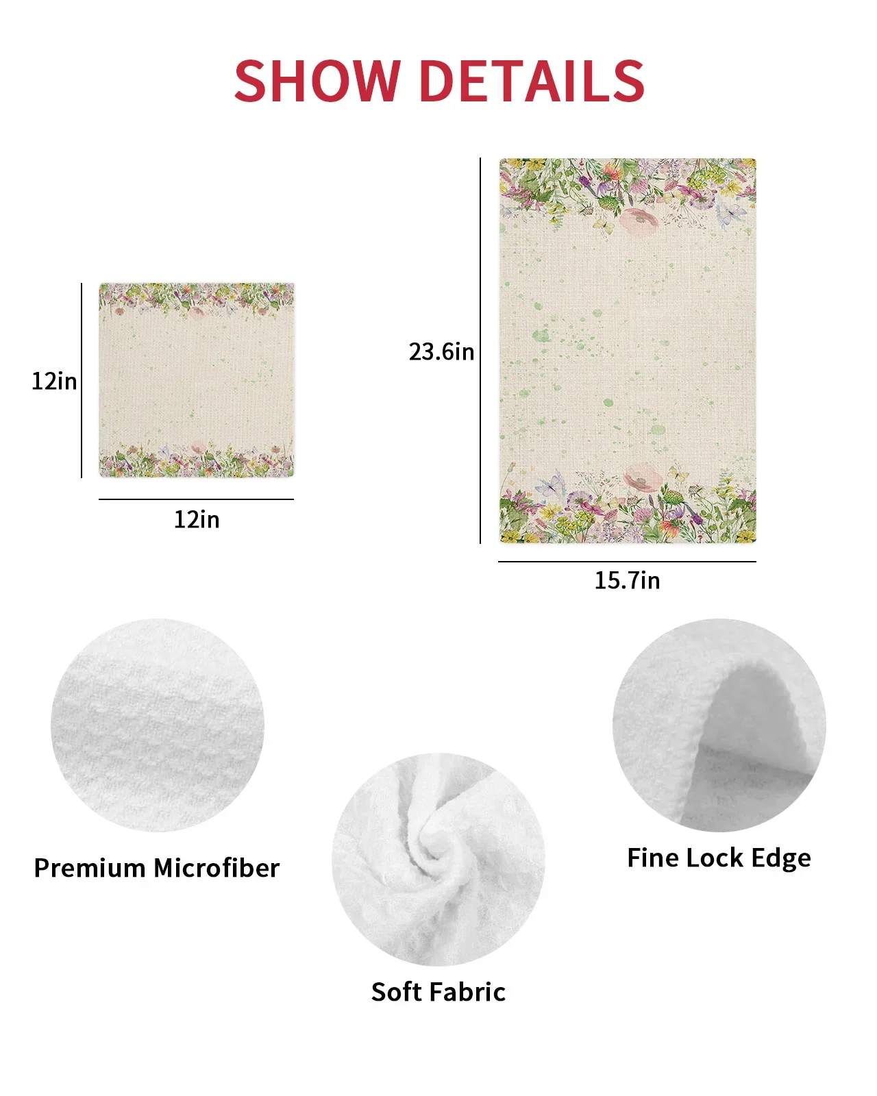 Flower Lavender Plants Butterflies Dandelions Tea Towels Absorption Walf Checks Kitchen Cleaning Towel Cloth Napkins Dish Rags