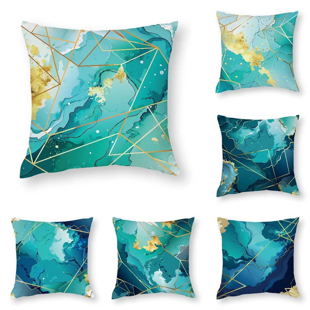 

Abstract Teal Painting Pillow Case 3D Print Polyester Fiber 45*45 cm Home Sofa Throw Pillow Cover Decoration Festival Gift
