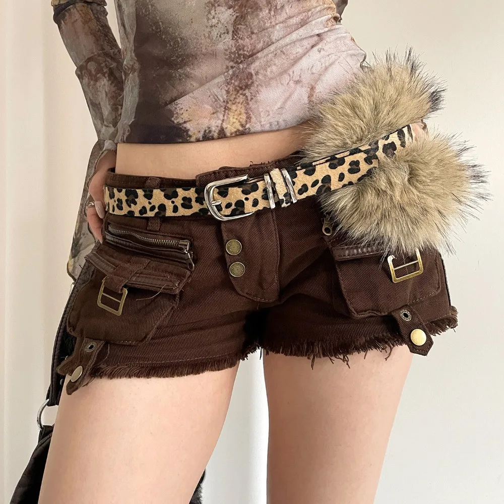 

Simple PU Leather Leather Fur Belt Leopard Print Western Style Plush Belt Faux Fur Versatile Y2K Waistband Daily