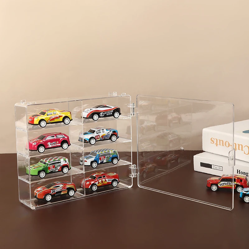 Dustproof & Stackable Acrylic Car Display Box  8-Grid Transparent Storage Case with Lid, Cabinet Rack for Model Car Collection