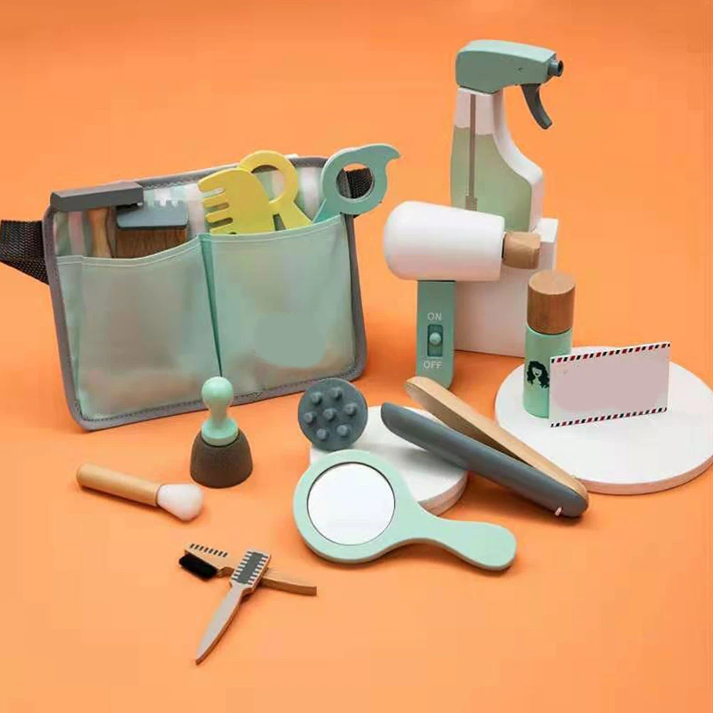 1 set 1 set kit taglio capelli in legno per bambini giochi di finzione per bambini strumenti da barbiere apprendimento educativo set da gioco creativo per parrucchiere