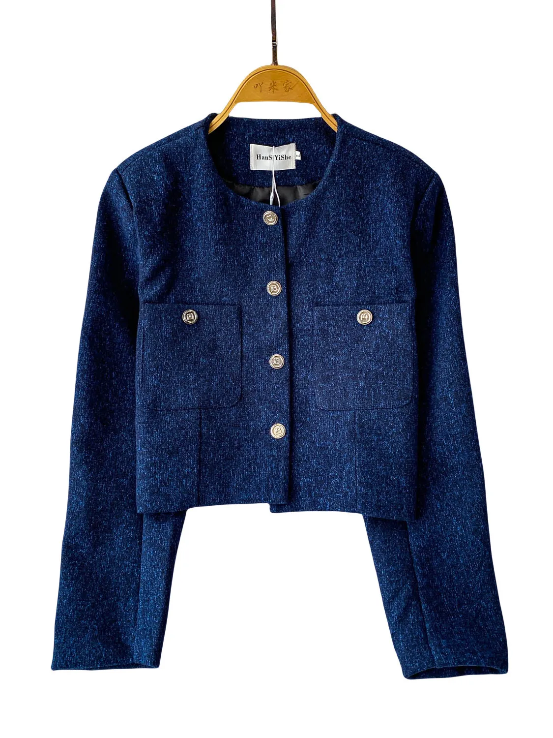 우아한 숏 코트 여성용 긴팔 두꺼운 트위드 라운드넥 버튼 탑 출퇴근룩 루즈핏 따뜻한 젊은 감각 가을 겨울