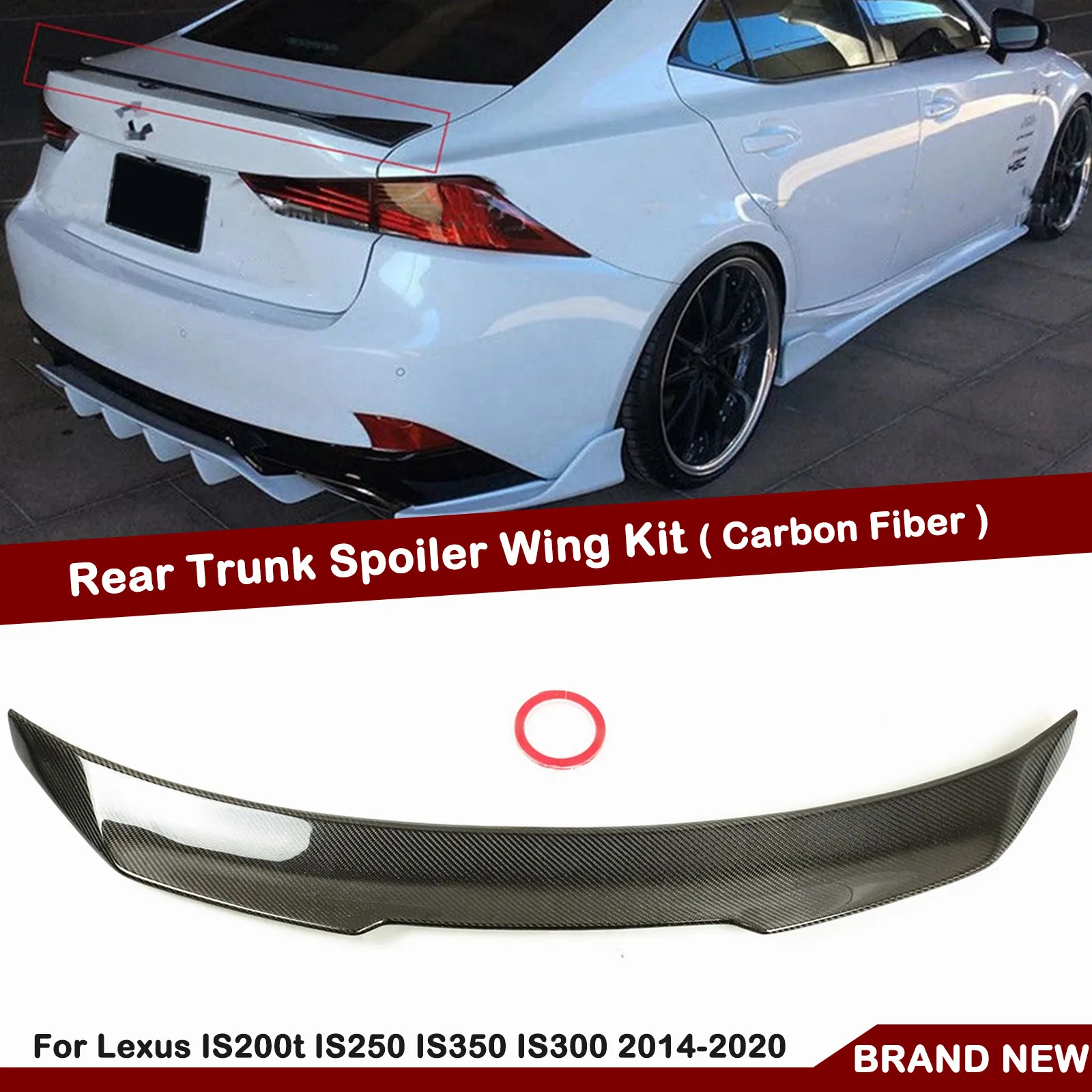 Carbon Fiber Car Trunk Rear Spoiler Wing Lid Splitter Lip Trim PSM Style For Lexus IS300 IS350 2014-2020