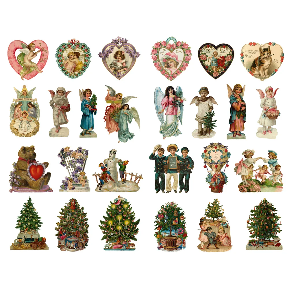 1 PCS Retro Christmas Decor Cute Aesthetic Book Journal Stickers Scrapbooking Stationery Sticker Flakes Art Supplies