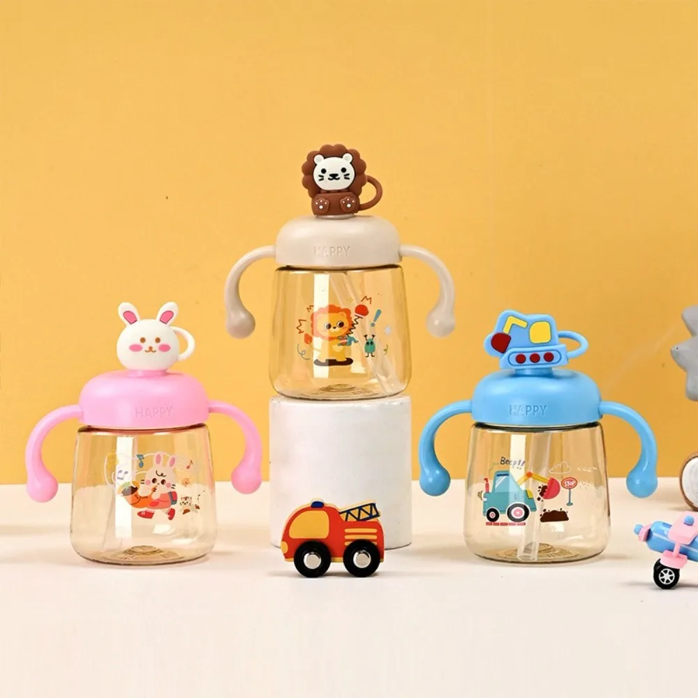 

Creative Cartoon Baby Feeding Bottle with Straw Drop Resistant Baby Drinking Cup Wide Caliber 350ml Toddler Milk Cup Travel