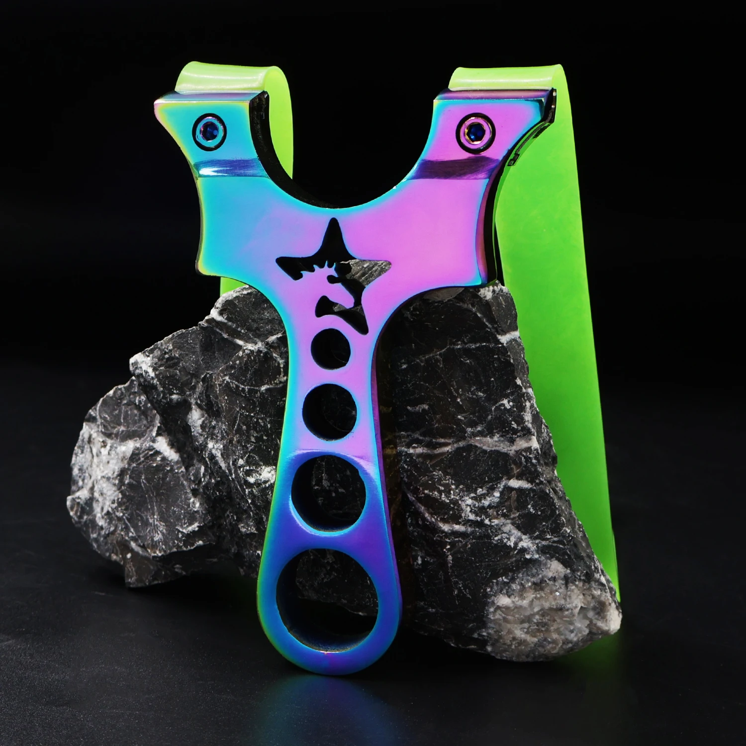 

Blue Stainless Steel Star Horse Four-ring Slingshot Colorful Full Metal Professional Shooting Slingshot Portable Hunting