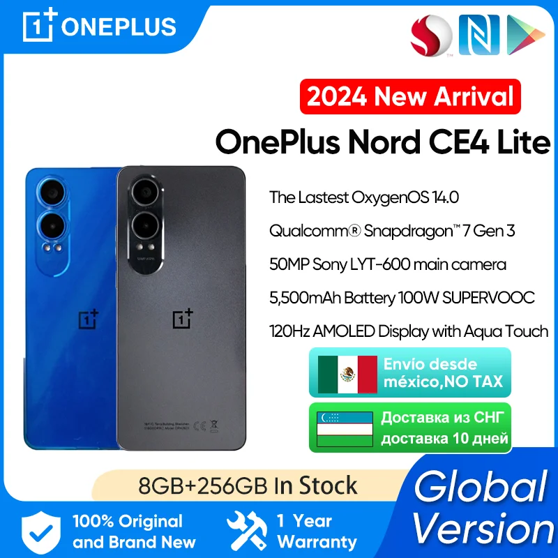 2024 New Global Version OnePlus Nord CE 4 Lite 5G 5500mAh Battery 80W SUPERVOOC 50MP SONY OIS Camera 120Hz AMOLED Display