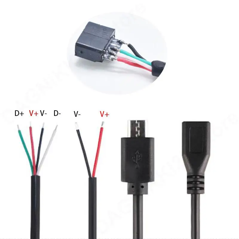 마이크로 USB 2.0 A 암 잭, 안드로이드 인터페이스, 4 핀, 2 핀, 수 암 전원 데이터 충전 케이블 코드 커넥터, 30cm, 5 개