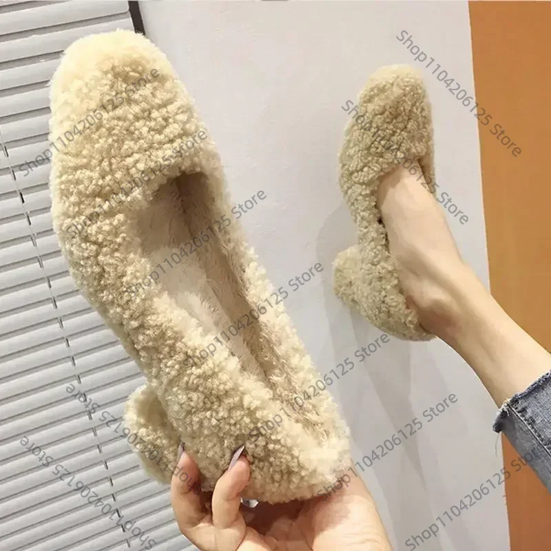 

2024 Designer's New Winter High-heeled Shoes With Lambswool Curly Plush Banquet With One Pedal and Thick Bottom Shoes for Women