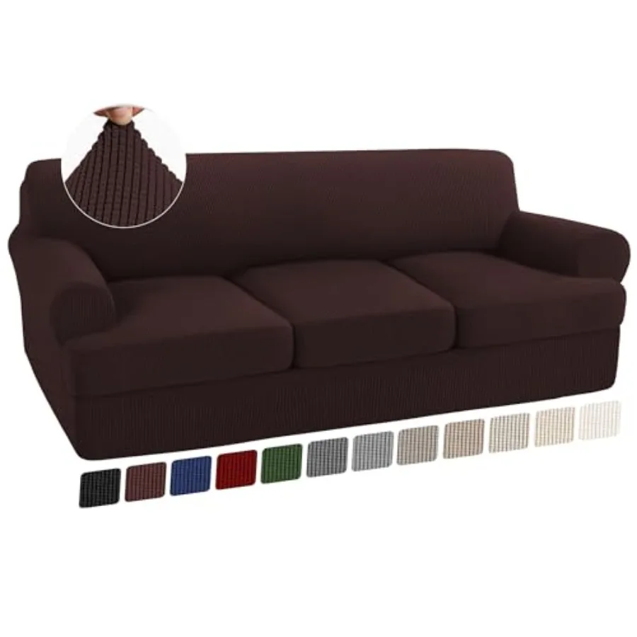 

4 Piece T Cushion Sofa Slipcovers Stretch Couch Cover Furniture Covers with 3 Individual T Cushion Covers Machine Washable 3 Cu