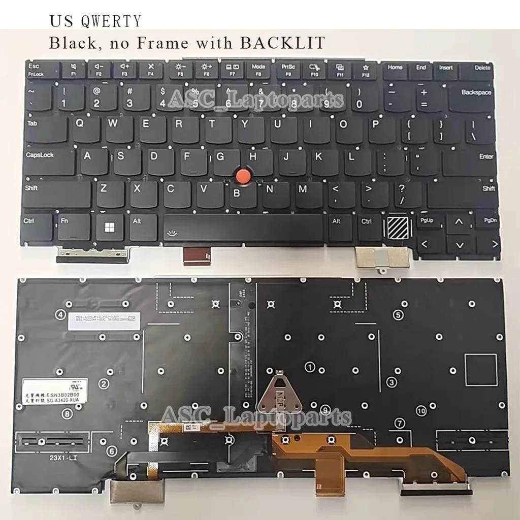 New JP Swiss UK US QWERTY Keyboard for Lenovo ThinkPad X1 Carbon 12th Gen 2024 Type 21KC 21KD Black Without Frame, BACKLIT view 5