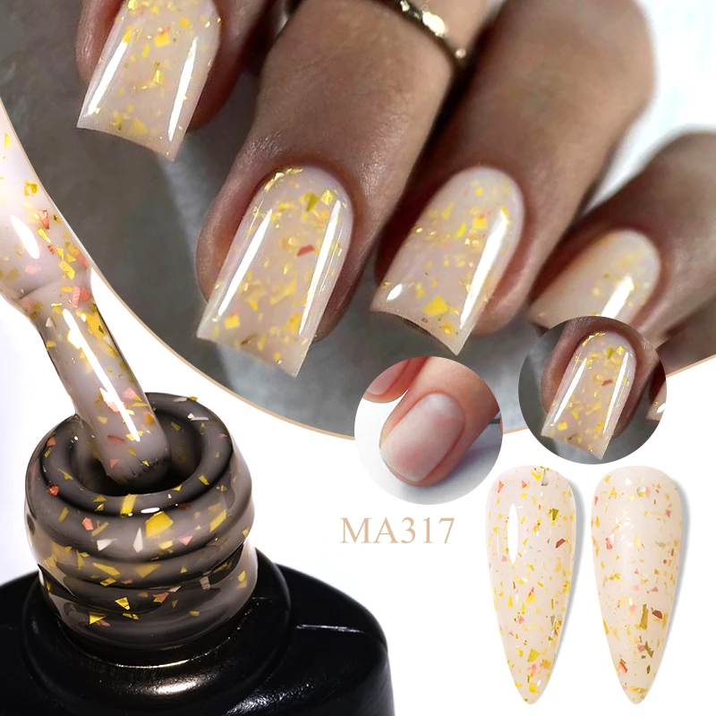 MEET ACROSS 7ml Purple Gold Blue Foils Rubber Base Gel Glitter Construction Effect Soak Off UV Gel Varnish For Nails Manicure