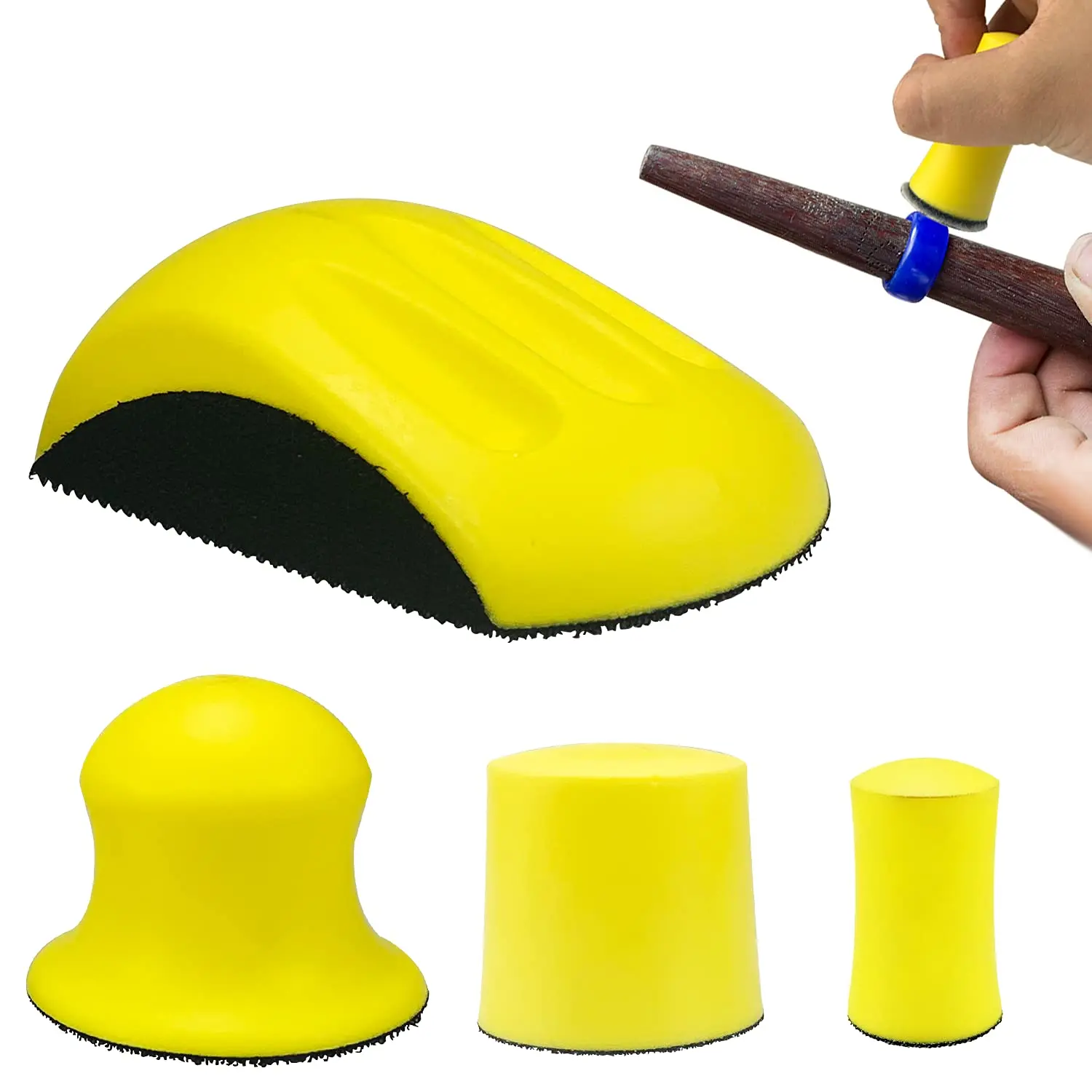 Blocco per platorello abrasivo a mano con gancio e anello da 4 pezzi, blocco per levigatura manuale tampone per lucidatura utensili abrasivi 1/2/3/5 pollici