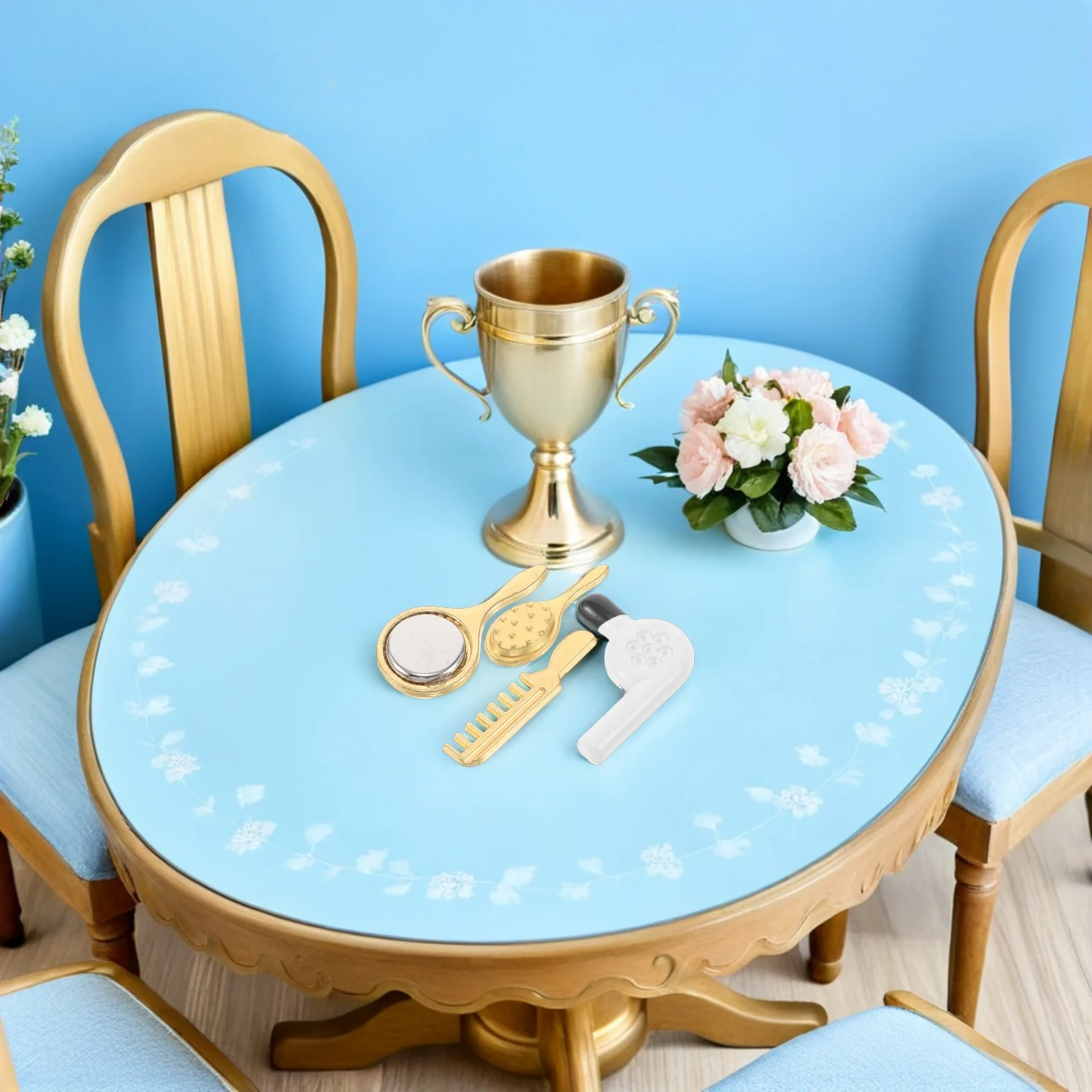 

8Pcs Miniature Bathroom Set Hair Dryer Comb Mini Makeup Mirror Realistic Miniature Vanity Dollhouse Decoration