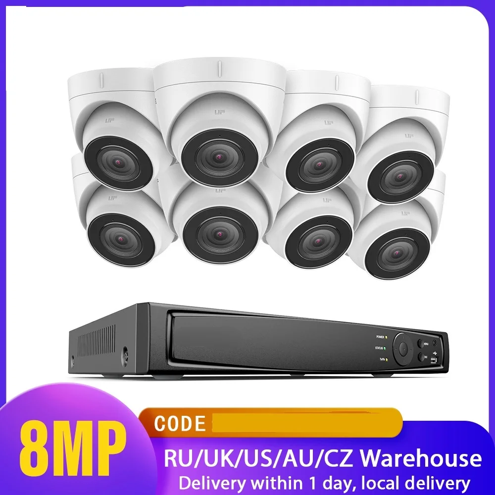 Top 4K Ultra HD POE Video Surveillance System 8CH NVR Recorder With 8MP Security Cameras CCTV Kit Audio Recording 4K Ip camera