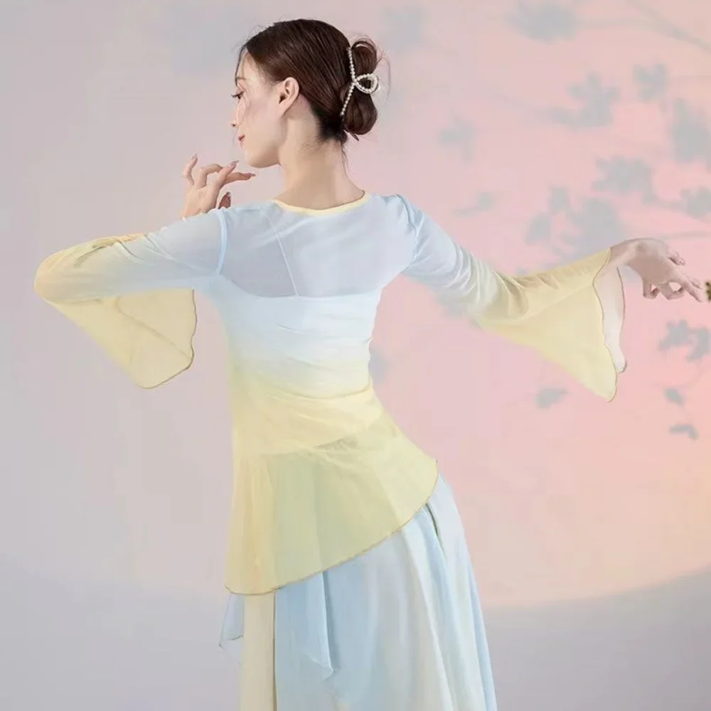 クラシックダンス衣装女性ボディ韻流れる糸の服中国舞踊の練習衣装フォークダンスのパフォーマンス衣装