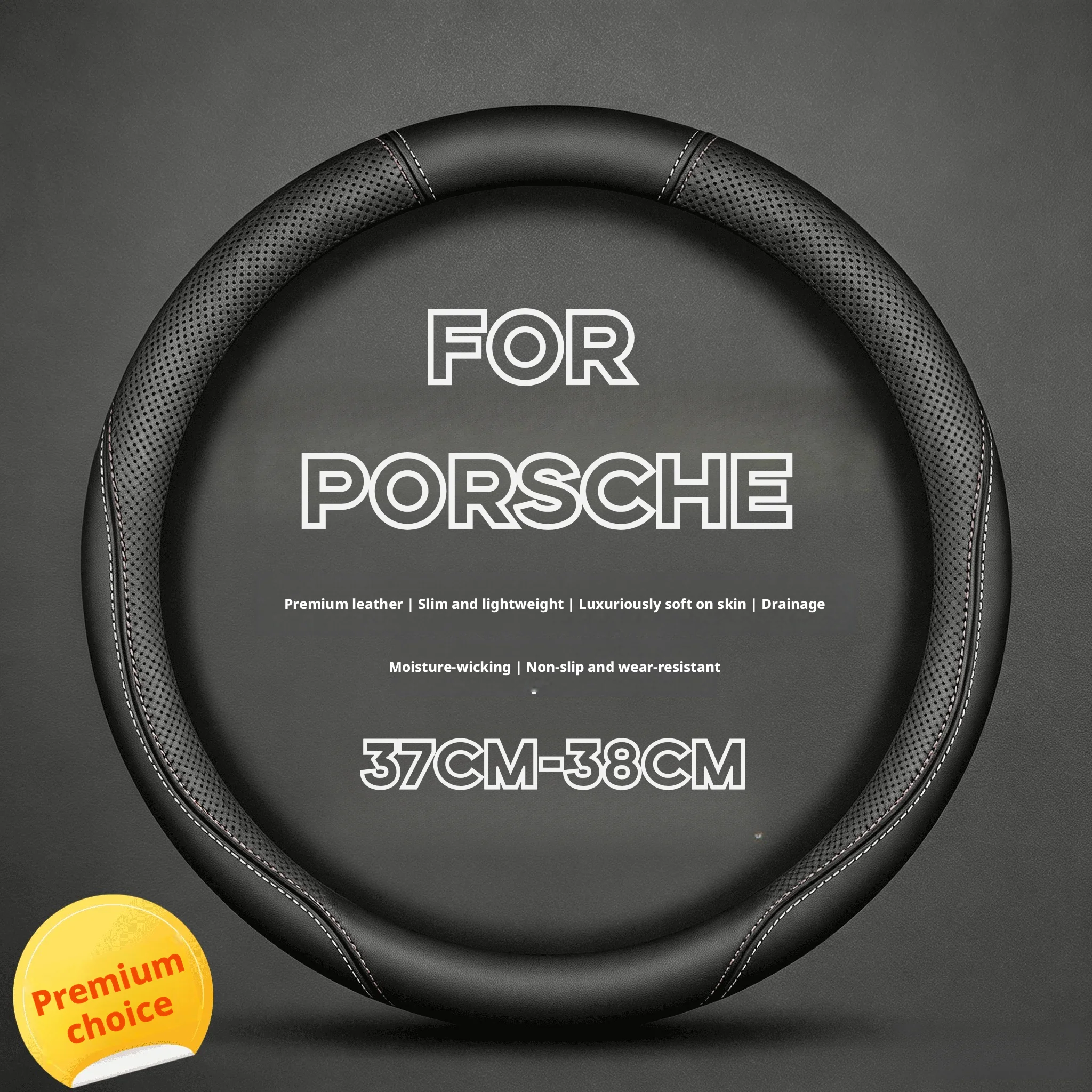 Fit 14.5-15in Nappa leather non slip breathable steering wheel cover suitable for Porsche GTS, Turbo, Turbo S, Sport Chrono Base