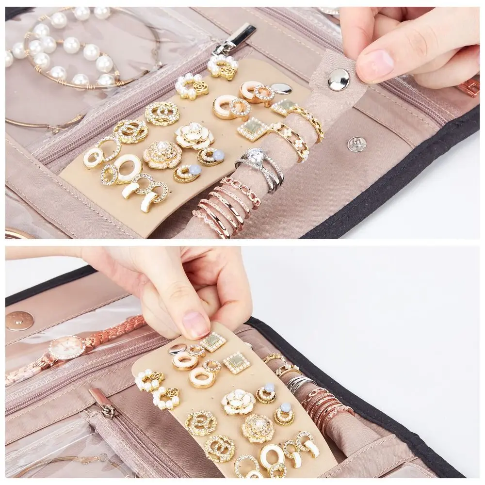 Sac de rangement de bijoux pliable avec fermeture éclair, organisateur de bijoux souple, conception de livre Portable, étui à bijoux pour bagues/colliers/boucles d'oreilles