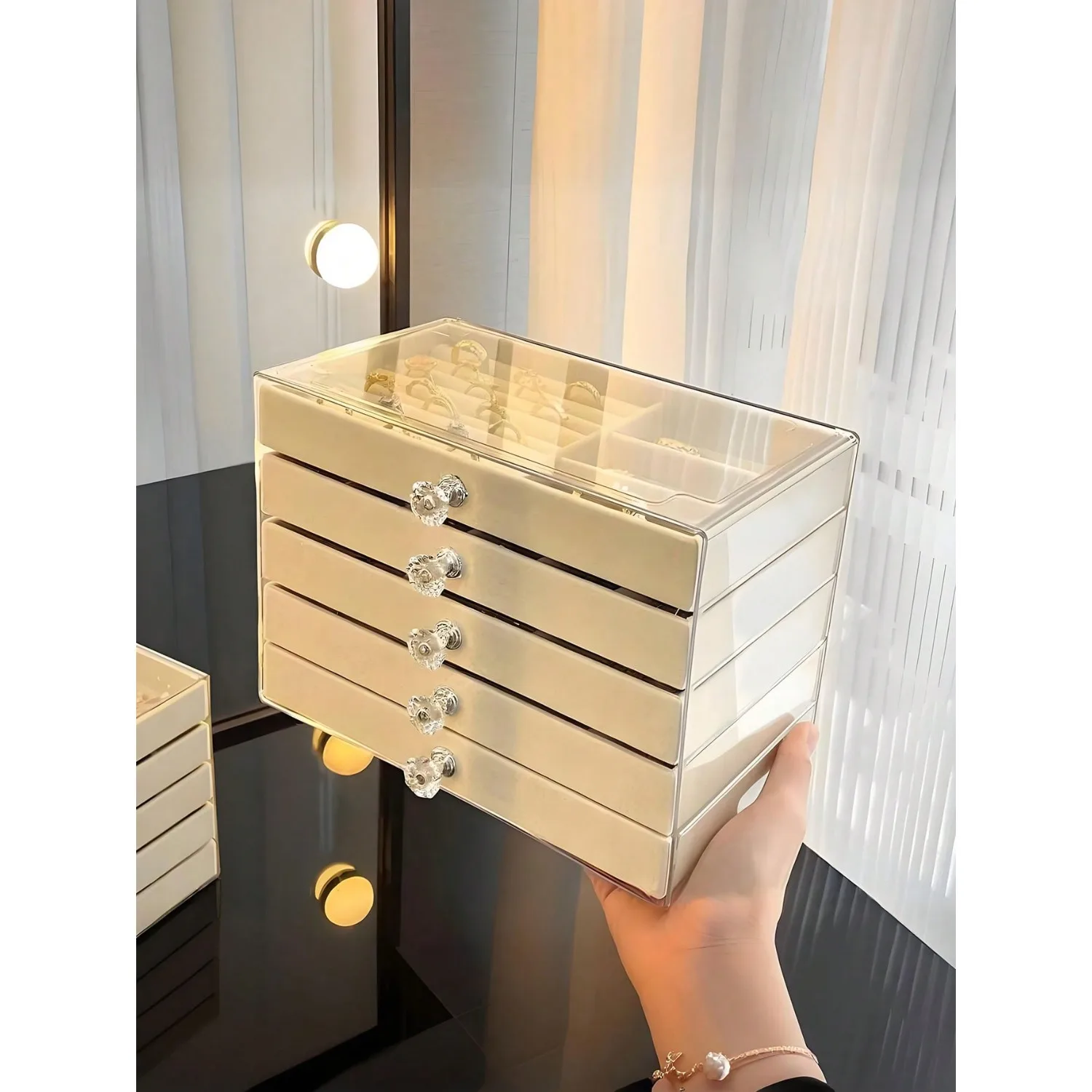 

1pc 5-Layer Transparent Acrylic Jewelry Box, Large-Capacity Jewelry Organizer, Drawer-Style Jewelry Storage Display Box With Adj