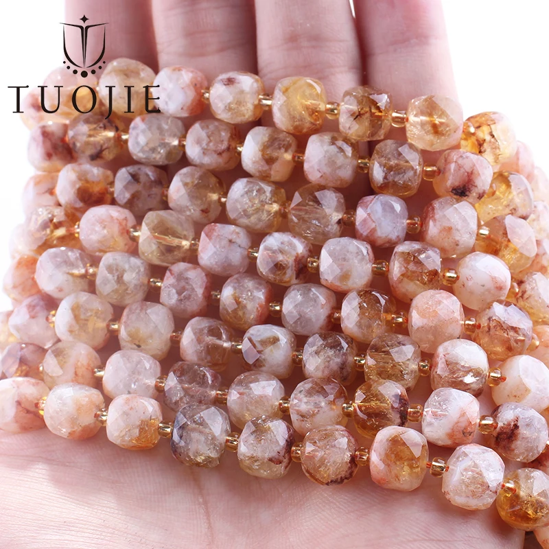 8.5-9mm Red Striped Agate Cube Stone Beads Gems Faceted Apatite Loose Stone Beads for Jewelry Bracelet Making DIY Accessories