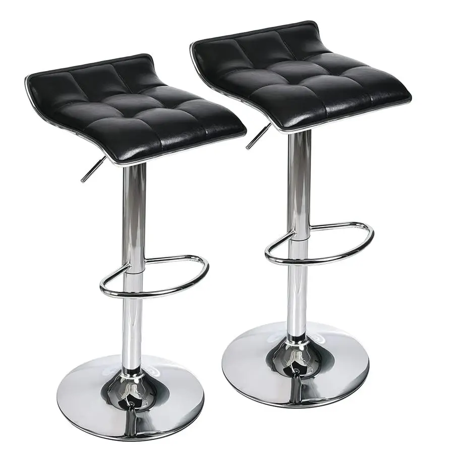 

of 2 Barstool, Adjustable Swivel Gas Lift Bar Stools, PU Leather with Chrome Base, Black