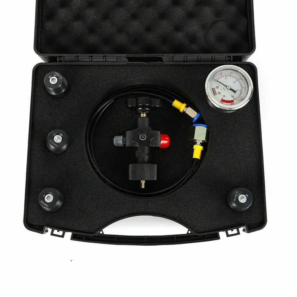 ​ ​ ชุดเติมไนโตรเจนแบบมืออาชีพสำหรับอะคูมูเลเตอร์ไฮดรอลิก พร้อมเกจวัดแรงดัน 0-250 บาร์ และตัวแปลงหลายแบบ ​ ​