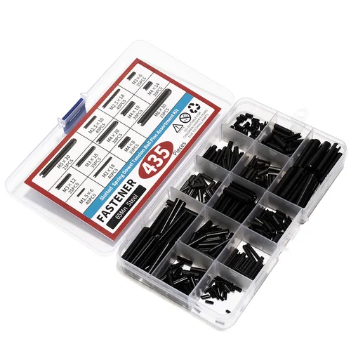 Imagen 2 del producto Kit surtido de pasadores de resorte ranurados galvanizados de acero al carbono de 435 piezas - Juego de pasadores de chaveta cilíndricos elásticos para uso multifuncional