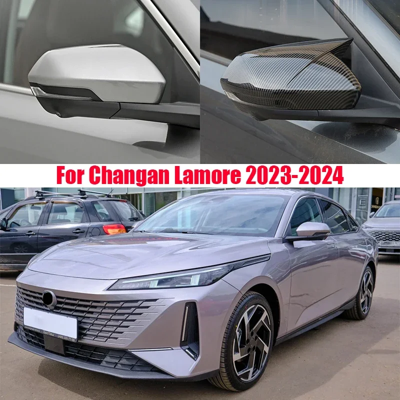 

For Changan Lamore 2023 2024 Bright Black Sharp Angle Rearview Mirror Protective Cover Adhesive Installation