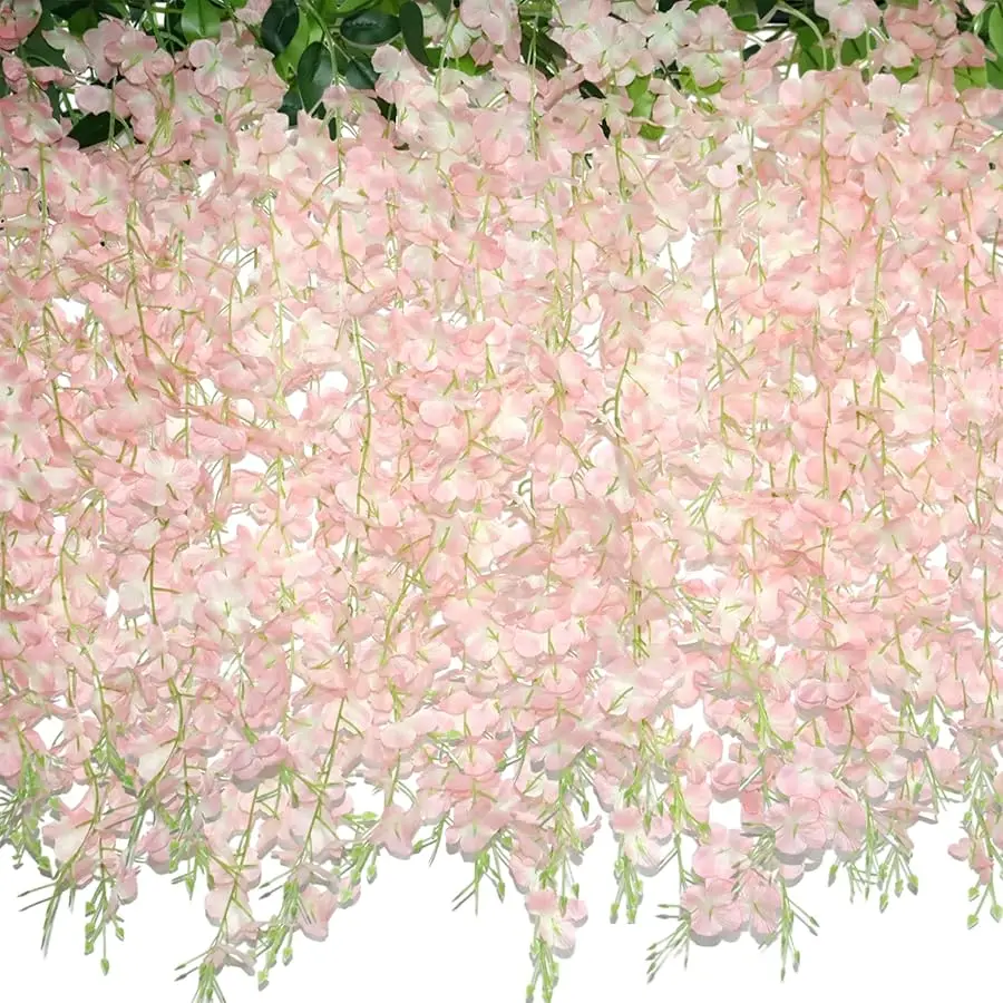 

60 Branches Wisteria Hanging Flowers, Artificial Pink Wisteria Flowers Garland for Wedding Arch Ceremony Party Garden Home Backd