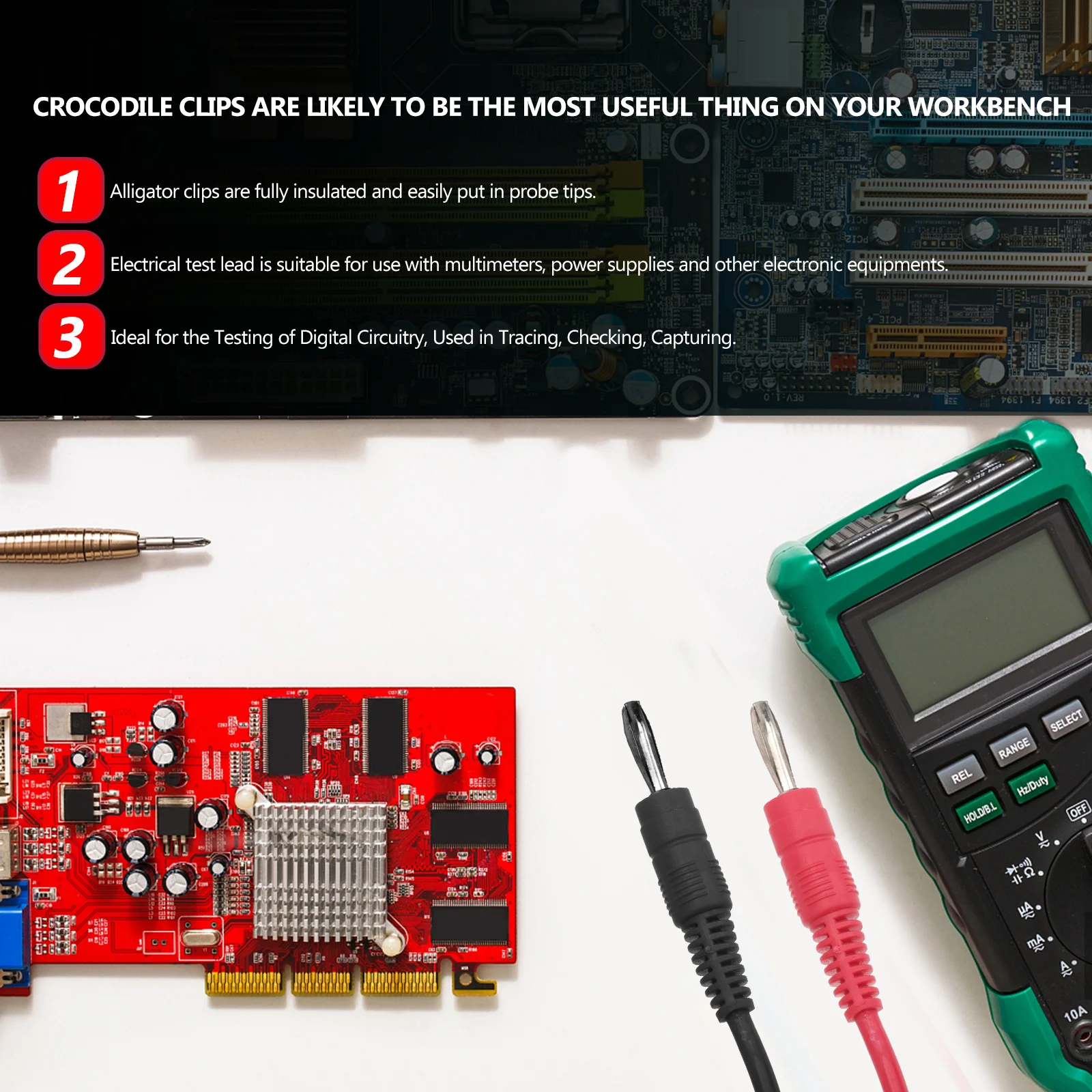 

Clip To Banana Connector Test Leads Insulated Electrical Cable For Multimeter Power Supply Digital